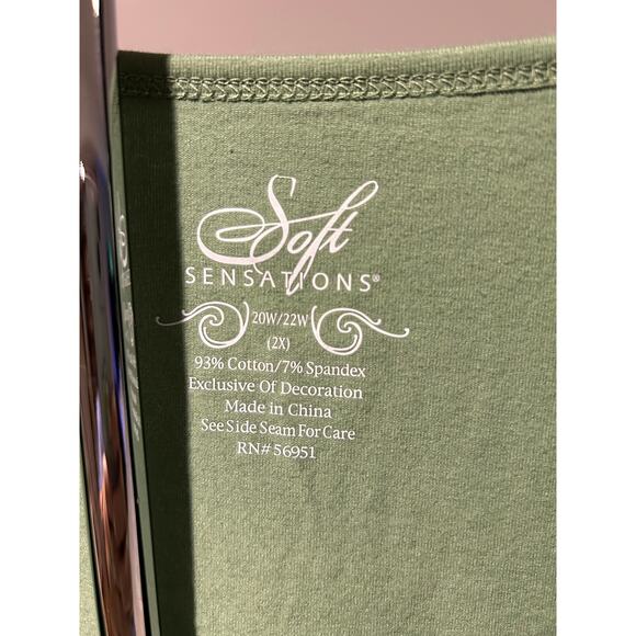 Soft Sensations Women's 3/4 Sleeve Knit Top Green 2SL Plus Scoop Neck - Picture 5 of 6